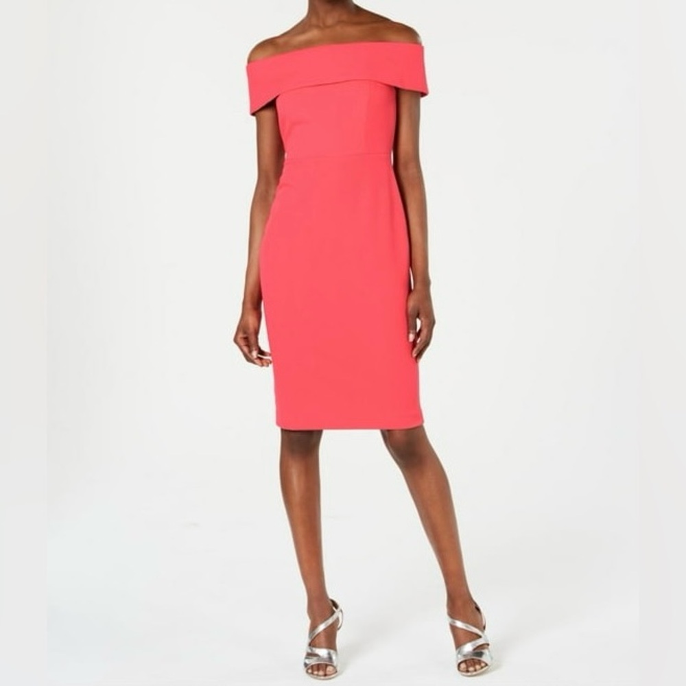 NWT Calvin Klein Women’s Coral Pink Off The Shoulder Dress Size 10